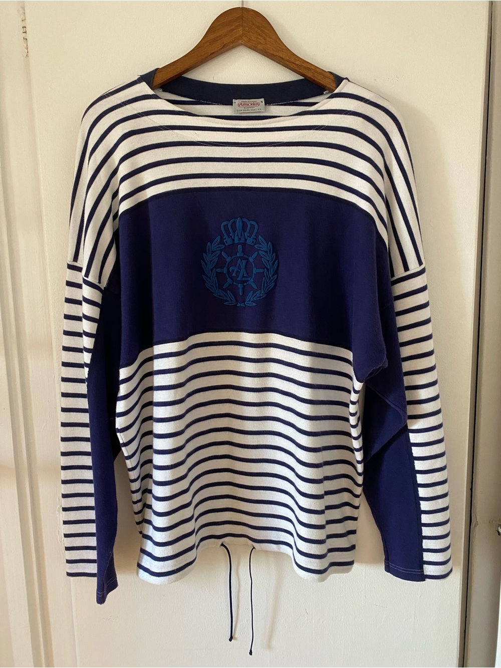 Vintage Armor Lux Navy and White Striped Large Crewneck Sweater 100% Cotton